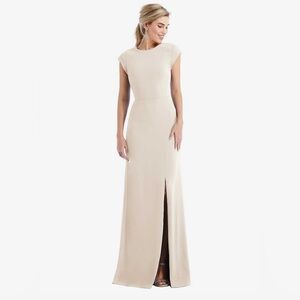 Dessy Group - Cap Sleeve Open-back Trumpet Gown with Front Slit in Oat - Size 4
